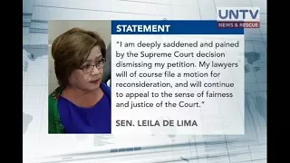 Senator Leila de Lima to file motion for reconsideration to SC