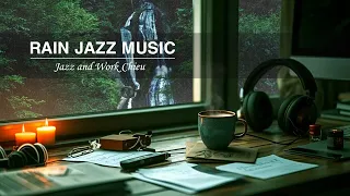 Rainy Day 🌧 view waterfall in Forest with Slow Piano Jazz Music ☕ - Relaxing Jazz for Work , Study
