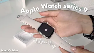 Unboxing Apple Watch series 9 (starlight)💫 | Small wrist fit, screen protector install, aesthetic