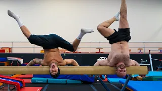 Men's Gymnasts try the RAREST Balance Beam Mounts