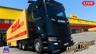 Live Euro Truck Simulator (ETS2) : Scania S series hauling DHL load +more