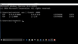 Kill Process running on port 8080 on windows