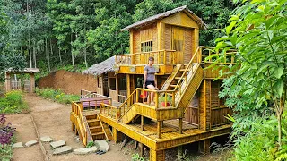 The girl renovated and oil-painted the entire two-story bamboo house - Life in the forest - Ep40