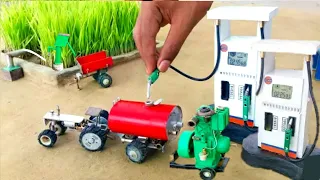 Mini Tractor transporting|bulldozer making 2 petrol pump & diesel engine science project|@NsTvKing