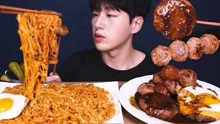 미트볼 함박스테이크에 까르보불닭볶음면 먹방 / CARBO FIRE NOODLES & MEATBALL & HAMBURG STEAK MUKBANG