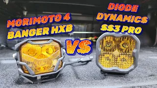 Ditch light shootout! Morimoto 4 banger HXB vs Diode Dynamics SS3 pro!