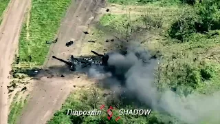 Уничтожение 4-х САУ "Мста-С" из HIMARS в Донецкой области.