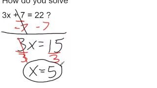 Solve 3x + 7 = 22