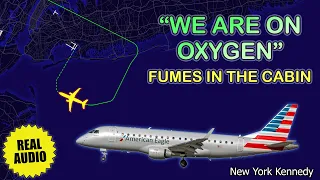 Fumes in the cabin. Flight crew declares emergency on approach to Kennedy Airport. Real ATC