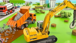 Excavator Driller & cutter Trucks for kids / Bypass Road Construction #cartoon #games