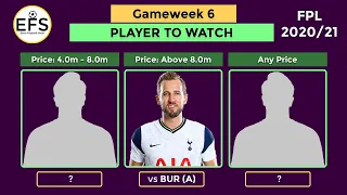 PLAYER TO WATCH : FPL GAMEWEEK 6 |  Fantasy Premier League 2020/21