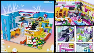 4 Minutes Satisfying Coffee and Ice cream Shop City Friends House Kitchen Model Building Blocks Sets