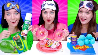 ASMR Eating Only One Color Food Green, Pink and Blue Candy Race By LiLiBu