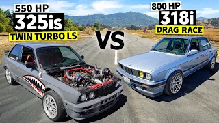 3 Series Bimmer Battle! Twin Turbo LS Drifter drag races 800hp Daily Driver // THIS vs THAT