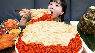 [Mukbang ASMR] 5 bags of Korean Spicy Buldak Ramen with Corn Cheese 🧀 Fried Prawn Recipe Ssoyoung