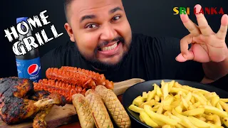 grilled chicken bockwurst kochchi sausages fries cheddar cheese sauce  | sri lankan food | chama