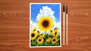 Simple Sunflower Painting Tutorial for beginners | Sunflower Field Acrylic painting
