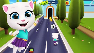 Talking Tom Gold Run Neon Angela Plays Soccer In Strange World vs Candy World - Full Screen