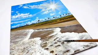 Easy Way to Draw A Seascape / Acrylic Painting for beginners