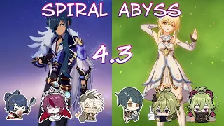 Genshin Impact - Kaeya Melt & Dendro Traveler Hyperbloom Spiral Abyss 4.3 Full stars with 4* Chars