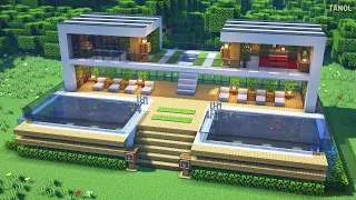⚒️ 마인크래프트 건축 : 더블 수영장 모던하우스 만들기