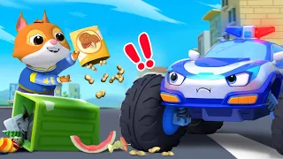Who Threw the Trash Around?🚔| Police Car, Garbage Truck +More Monster Truck | Kids Songs | BabyBus