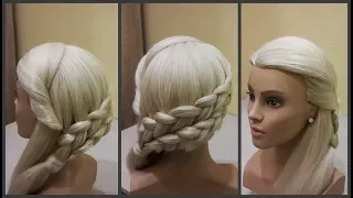 Красивая прическа.Легкое плетение волос.beautiful hairstyle with a weaving of a French braid.