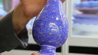 Persian enameled handicraft Mina   Flower Pot Blue   25 cm
