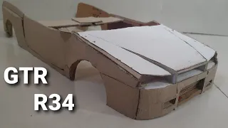 How to make GTR R34 of cardboard | Making front bumper and hood/bonnet  |part-3 | King's Rc Tech