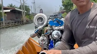 อย่างเดือด!! แข่งเรือซิ่งดีเซล Modify Engine 600HP Diesel Turbo Long-tail Boat