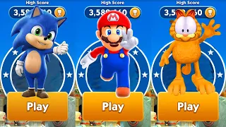 Garfield Rush vs Sonic Dash vs Super Mario Run Gameplay