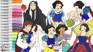 Disney Princess Coloring Book Compilation Snow White Jasmine Prince Charming Evil Queen Dopey