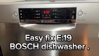Easy fix error E:19 BOSCH dishwasher , series 4 , quick change of magnetic valve . Fehler 19 . E19 .