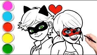 Miraculous Ladybug and Cat Noir Drawing and Coloring For Kids || Ladybug & Cat Noir Coloring