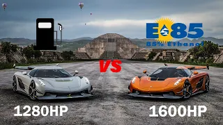 Forza Horizon 5: Koenigsegg Jesko - 1280hp vs 1600hp | Difference between Pump fuel & E85 Fuel