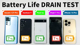 iPhone 14 Pro / Pixel 7 Pro / Pixel 6a /Xiaomi 12T Pro / Zenfone 9 - Battery Life DRAIN TEST