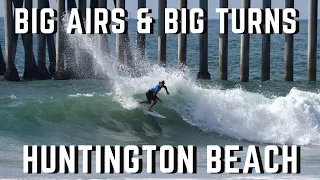 Incoming Swell Hits Huntington Beach Creates Ramps for Surfers - Big Turns & Airs - NSSA Comp