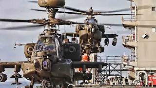 Apache Helicopters Deck Landing Quals On USN Vessel