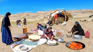 IRAN Village Cooking: Relaxing Video about Lor family Rural Dish: Bread, Pasta & Spicy Bandari ▪️ 4k
