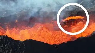 Volcano's Inner Wall Collapse caught from drone at Iceland 2023 Eruption. July 17th. 4K.