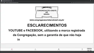 Culto Online CCB 08/04 2020 - 20:00 - Brás