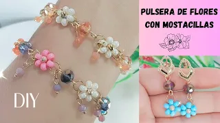 Pulsera de FLORES con MOSTACILLAS FÁCIL🌺 /Chaquiras, como hacer paso a paso🌺