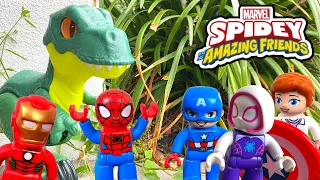 Spidey SAVES Jurassic World | Funny Stories for Kids | Spidey and His Amazing Friends Lego Duplo