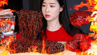 ASMR THE SPICIEST CHICKEN & CUP NOODLES IN THE WORLD🔥 VAMPIRE CHICKEN GHOST PEPPER NOODLES MUKBANG