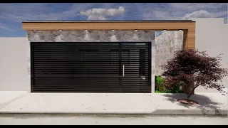 Casa 7x20 - Projeto 3D online com planta baixa | Home office, quintal e área gourmet.