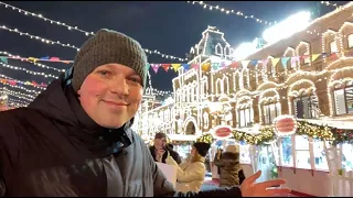 Christmas Lights in New Year's MOSCOW on Friday Night! Tverskaya. GUM. Red Square. LIVE