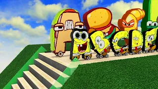 SpongeBob & Food Alphabet Lore Car vs Stairs Jumps Down - Teardown