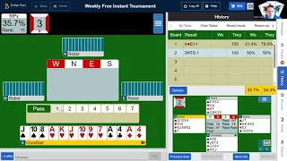 BBO Weekly Free Instant Tournament. Michaels. NoTrump play. 54% with Bridge Teacher Mark Nehs