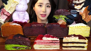 소리까지 맛있는 JMT 크레이프 케이크 먹방 ASMR 🥞 티라미수 레드벨벳 초콜릿 디저트ㅣDessert Chocolate Crepe Cake Mukbang