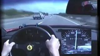 Ferrari F40 hits 200 MPH (320 KPH) on public highway (with music).